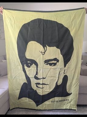 Vintage Elvis Presley 60” x 45” Green & Black Wall Tapestry Banner Sign XL RARE